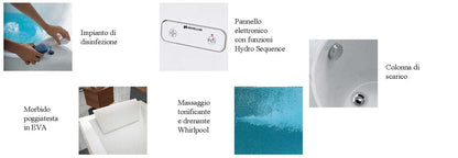 Novellini Calos 2.0 Vasca da Bagno Versione Hydro Disinfezione Idromassaggio Whirlpool 6 Getti Misura 170x80 cm Installazione Reversibile Forma Rettangolare 1 Pannello Frontale 2 Laterali Materiale Acrilico Colore Bianco Lucido Colonna Poggiatesta Display