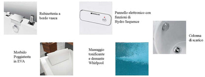 Novellini Calos 2.0 Vasca da Bagno Versione Hydro Idro Whirlpool 6 Getti Misura 170x70 Altezza 58 cm Installazione Reversibile Forma Rettangolare 1 Pannello Frontale 2 Laterali Materiale Acrilico Colore Bianco Lucido Colonna Rubinetto Poggiatesta Display