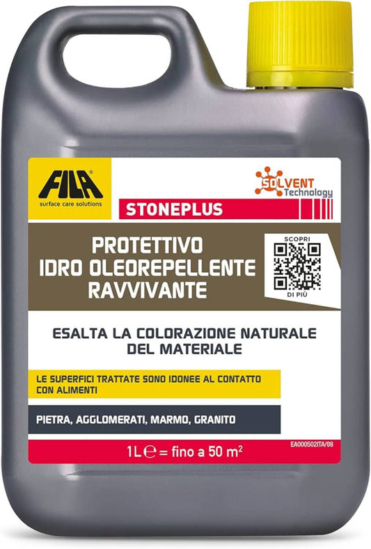 Fila Filastone Stone Plus StonePlus Protettivo Antimacchia Ravvivante Base Solvente 1 Litro Protegge Macchie Sporco Natura Acquosa Oleosa Pietre Naturali Lucide Levigate Grezze Anticate Davanzali Top Rosoni Decori Interni Esterni Agglomerati Marmo Granito