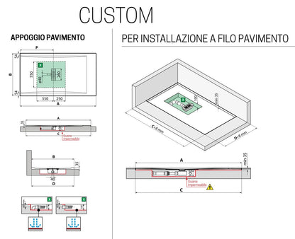Novellini Custom Piatto Doccia Dimensione 140x80 Altezza Spessore 3,5 cm Colore Bianco Con Trattamento Antiscivolo Installazione Appoggio Filo Pavimento Sagomabile Superficie Liscia Materiale Metacrilato Compreso Piletta Scarico e Copri Piletta