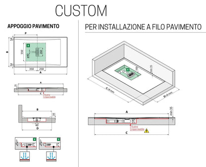 Novellini Custom Piatto Doccia Dimensione 140x70 Altezza Spessore 3,5 cm Colore Nero Installazione Appoggio Filo Pavimento Sagomabile Superficie Liscia Materiale Metacrilato Compreso Piletta Scarico e Copri Piletta