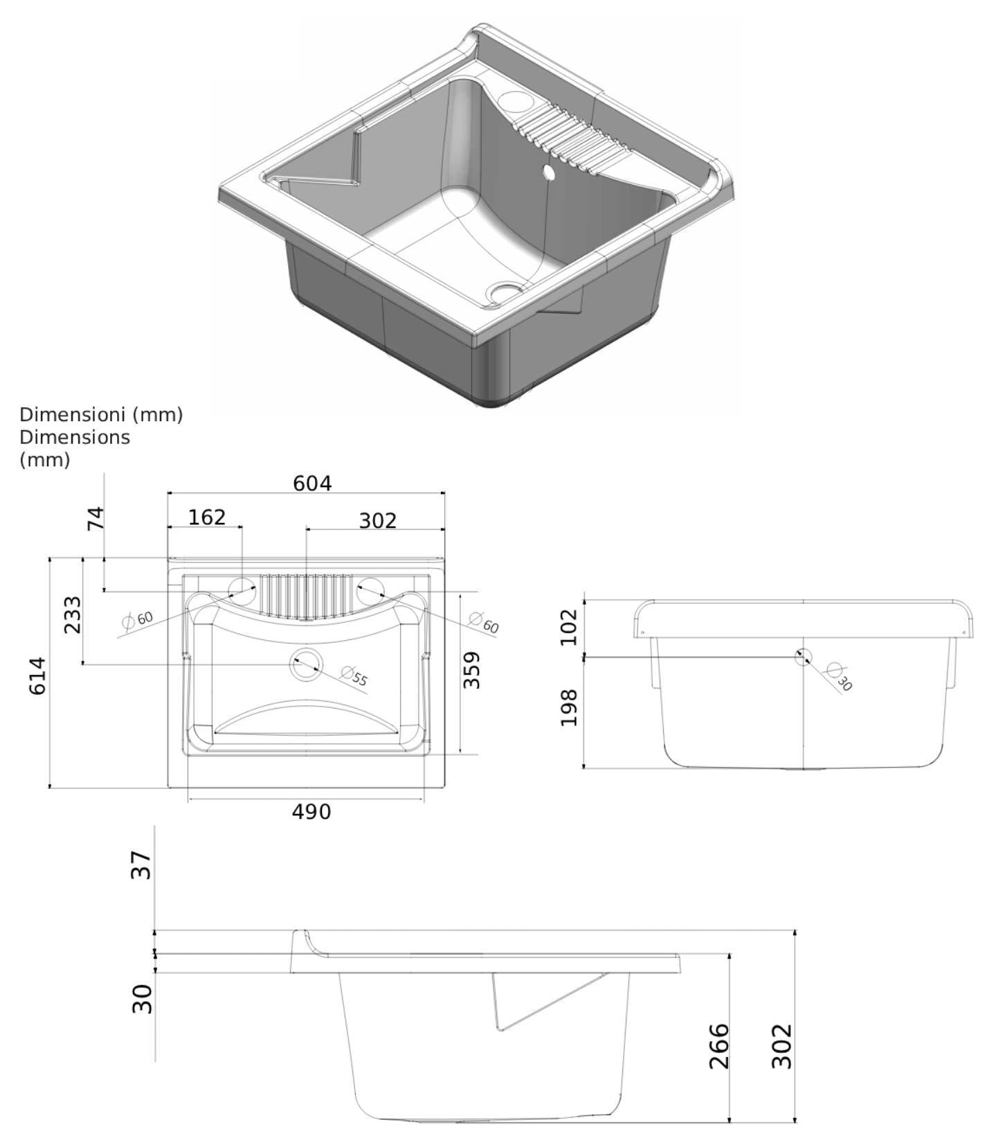 Negrari Garden 9007 Lavatoio Colore Bianco 60x60 H85 cm Mobile in PVC Resistente All’Acqua Apertura Battente Vasca Asse Lavaggio Polipropilene Fornito Montato Piedini Regolabili Per Lavanderia Interno Esterno Ambienti Umidi Con Scarico Sifone Troppopieno