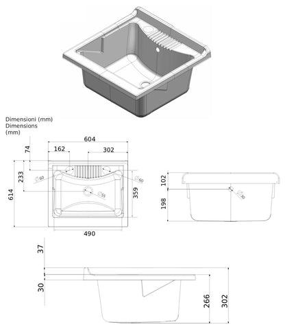 Negrari Garden 9007 Lavatoio Colore Bianco 60x60 H85 cm Mobile in PVC Resistente All’Acqua Apertura Battente Vasca Asse Lavaggio Polipropilene Fornito Montato Piedini Regolabili Per Lavanderia Interno Esterno Ambienti Umidi Con Scarico Sifone Troppopieno