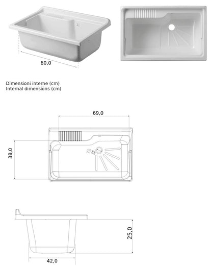 Negrari Esterni Roc 4010 Lavatoio Colore Bianco 80x50 H85 cm Mobile in PVC Chiusura a Serrandina Vasca Grande Polipropilene Asse Lavaggio Legno Fornito Montato Piedini Regolabili Per Lavanderia Interno ed Esterno Ambienti Umidi Completo di Scarico Sifone