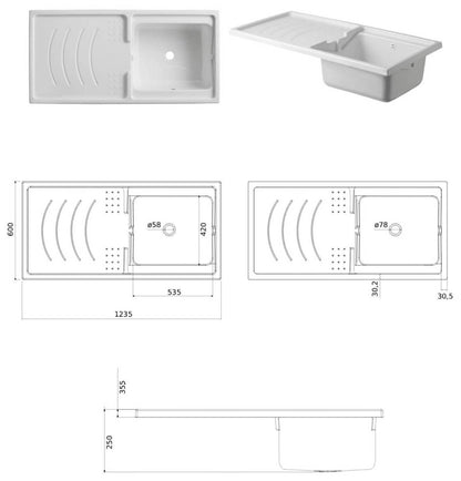 Negrari Garden 9800DX Lavatoio Copri Lavatrice Montato Bianco 124x60 H89 cm Vasca Destra Vano Sinistra Mobile PVC Apertura Ante Battente Lavandino Termoformatura Asse Polipropilene Sifone Piedini Regolabili Per Lavanderia Interno Esterno Ambienti Umidi