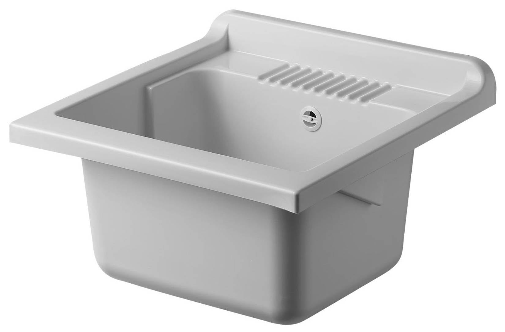 Negrari Cielo 6003SOSOL Lavatoio Sospeso Bianco e Olmo 50x50 H63,5 cm Mobile Lavanderia Montato Nobilitato Idrofugo Interno Anta Angoli Squadrati Apertura Battente Vasca Asse Lavaggio Polipropilene Sifone Autopulente Piletta Troppopieno Kit Fissaggio Muro