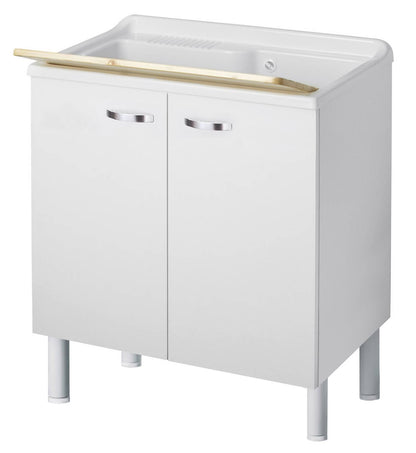 Negrari Arcobaleno 6010SK Lavatoio per Interno Misura 80x50 L80 P50 H85 cm Mobile Nobilitato Idrofugo Legno 18mm Colore Bianco Montato Ante Squadrate  Battenti Vasca Poliproprilene Asse Legno Sifone Autopulente Con Piletta Troppopieno Piedini Regolabili