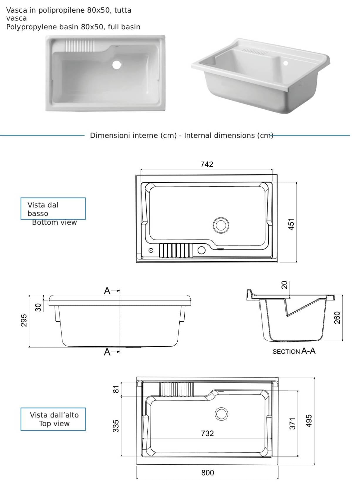 Negrari Arcobaleno 6010SK Lavatoio per Interno Misura 80x50 L80 P50 H85 cm Mobile Nobilitato Idrofugo Legno 18mm Colore Bianco Montato Ante Squadrate  Battenti Vasca Poliproprilene Asse Legno Sifone Autopulente Con Piletta Troppopieno Piedini Regolabili