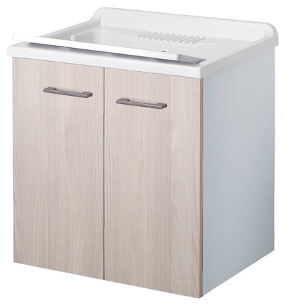 Negrari Cielo 6002SOSOL Lavatoio Sospeso Bianco e Olmo 60x50 H63,5 cm Mobile Lavanderia Montato Nobilitato Idrofugo Interno Ante Angoli Squadrati Apertura Battente Vasca Asse Lavaggio Polipropilene Sifone Autopulente Piletta Troppopieno Kit Fissaggio Muro