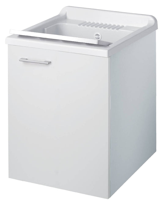 Negrari Cielo 6003SOS Lavatoio Sospeso Bianco Opaco 50x50 H63,5 cm Mobile Lavanderia Montato Nobilitato Idrofugo Interno Anta Angoli Squadrati Apertura Battente Vasca Asse Lavaggio Polipropilene Sifone Autopulente Piletta Troppopieno Kit Fissaggio Muro