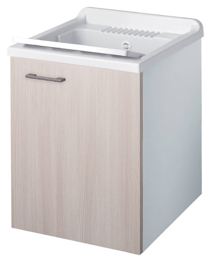 Negrari Cielo 6003SOSOL Lavatoio Sospeso Bianco e Olmo 50x50 H63,5 cm Mobile Lavanderia Montato Nobilitato Idrofugo Interno Anta Angoli Squadrati Apertura Battente Vasca Asse Lavaggio Polipropilene Sifone Autopulente Piletta Troppopieno Kit Fissaggio Muro