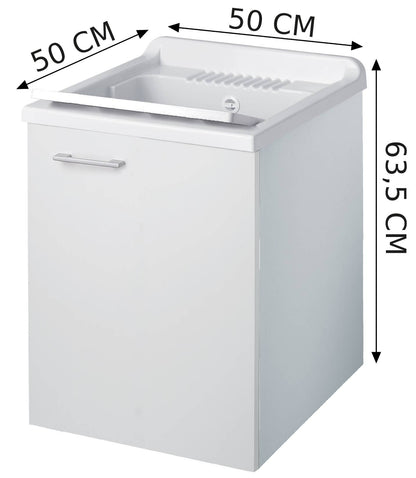 Negrari Cielo 6003SOS Lavatoio Sospeso Bianco Opaco 50x50 H63,5 cm Mobile Lavanderia Montato Nobilitato Idrofugo Interno Anta Angoli Squadrati Apertura Battente Vasca Asse Lavaggio Polipropilene Sifone Autopulente Piletta Troppopieno Kit Fissaggio Muro