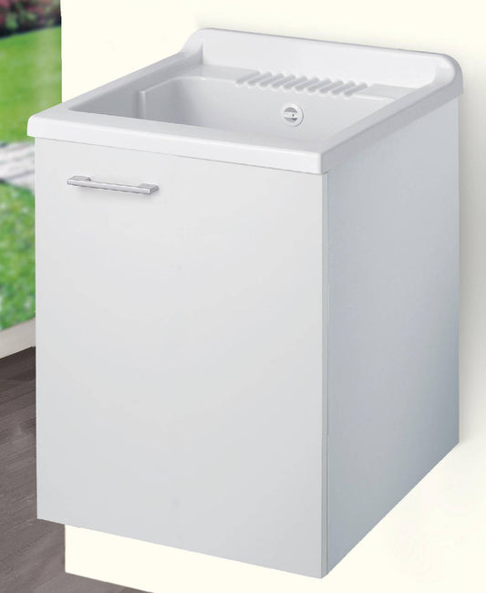 Negrari Cielo 6006SOS Lavatoio Sospeso Bianco Opaco 45x50 H63,5 cm Mobile Lavanderia Montato Nobilitato Idrofugo Interno Anta Angoli Squadrati Apertura Battente Vasca Asse Lavaggio Polipropilene Sifone Autopulente Piletta Troppopieno Kit Fissaggio Muro