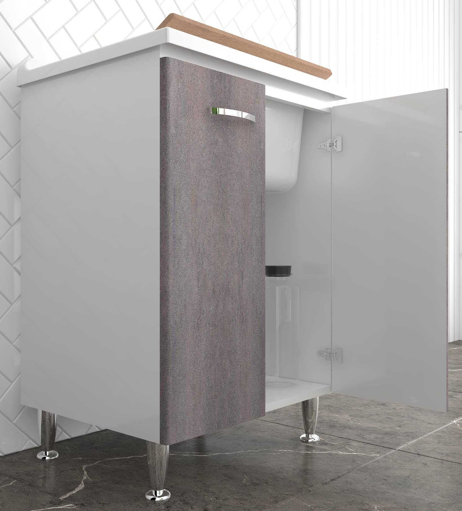 Negrari Comfort 3002DCG Lavatoio Bianco Corten Grigio 60x50 H85 cm Mobile Interno Lavanderia Nobilitato Idrofugo Vasca Polipropilene Asse Legno Fornito Montato Cerniere Chiusura Rallentata Apertura 2 Ante Battente Maniglie Sifone Piletta Piedini Scarico