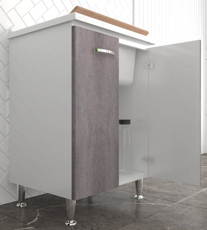 Negrari Comfort 3002DCG Lavatoio Bianco Corten Grigio 60x50 H85 cm Mobile Interno Lavanderia Nobilitato Idrofugo Vasca Polipropilene Asse Legno Fornito Montato Cerniere Chiusura Rallentata Apertura 2 Ante Battente Maniglie Sifone Piletta Piedini Scarico
