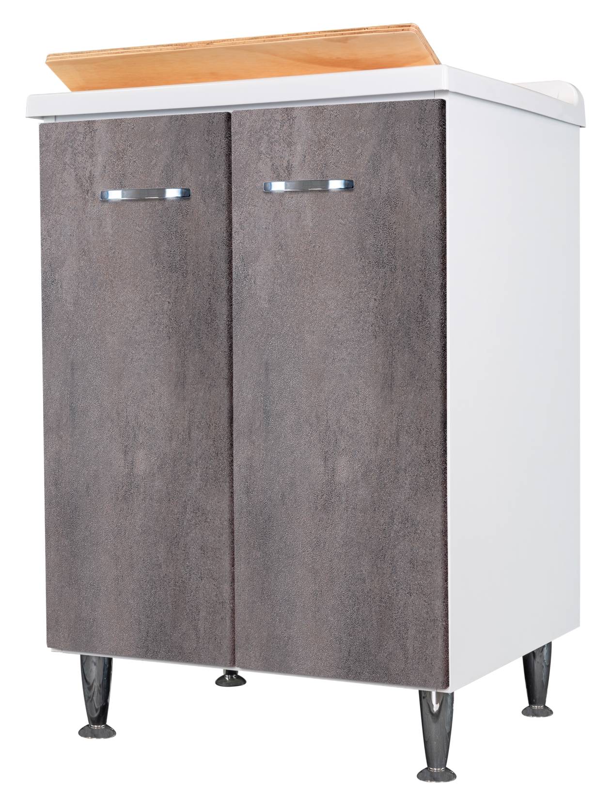 Negrari Comfort 3002DCG Lavatoio Bianco Corten Grigio 60x50 H85 cm Mobile Interno Lavanderia Nobilitato Idrofugo Vasca Polipropilene Asse Legno Fornito Montato Cerniere Chiusura Rallentata Apertura 2 Ante Battente Maniglie Sifone Piletta Piedini Scarico