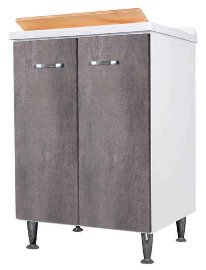 Negrari Comfort 3002DCG Lavatoio Bianco Corten Grigio 60x50 H85 cm Mobile Interno Lavanderia Nobilitato Idrofugo Vasca Polipropilene Asse Legno Fornito Montato Cerniere Chiusura Rallentata Apertura 2 Ante Battente Maniglie Sifone Piletta Piedini Scarico