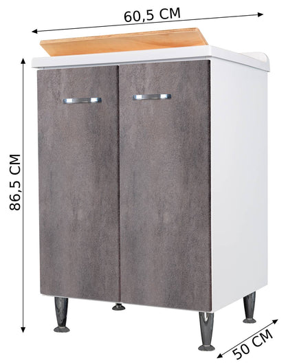 Negrari Comfort 3002DCG Lavatoio Bianco Corten Grigio 60x50 H85 cm Mobile Interno Lavanderia Nobilitato Idrofugo Vasca Polipropilene Asse Legno Fornito Montato Cerniere Chiusura Rallentata Apertura 2 Ante Battente Maniglie Sifone Piletta Piedini Scarico