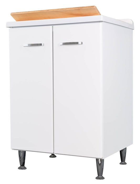 Negrari Comfort 3002D Lavatoio Bianco Lucido 60x50 H85 cm Mobile Interno Lavanderia Nobilitato Idrofugo Vasca Polipropilene Asse Lavaggio Legno Fornito Montato Cerniere Chiusura Rallentata Apertura 2 Ante Battente Maniglie Sifone Piletta Piedini Scarico