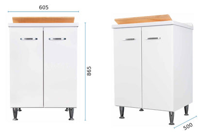 Negrari Comfort 3002D Lavatoio Bianco Lucido 60x50 H85 cm Mobile Interno Lavanderia Nobilitato Idrofugo Vasca Polipropilene Asse Lavaggio Legno Fornito Montato Cerniere Chiusura Rallentata Apertura 2 Ante Battente Maniglie Sifone Piletta Piedini Scarico