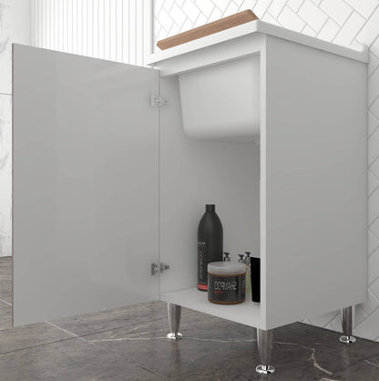 Negrari Comfort 3006DCGDX Lavatoio Bianco Corten Grigio 45x50 H85 cm Mobile Interno Lavanderia Nobilitato Idrofugo Vasca Polipropilene Asse Lavaggio Legno Fornito Montato Cerniere Anta Chiusura Rallentata Battente Maniglia Destra Sifone Piletta Piedini