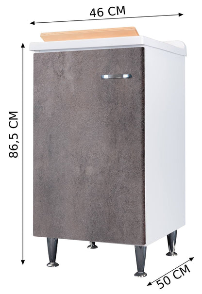 Negrari Comfort 3006DCGDX Lavatoio Bianco Corten Grigio 45x50 H85 cm Mobile Interno Lavanderia Nobilitato Idrofugo Vasca Polipropilene Asse Lavaggio Legno Fornito Montato Cerniere Anta Chiusura Rallentata Battente Maniglia Destra Sifone Piletta Piedini