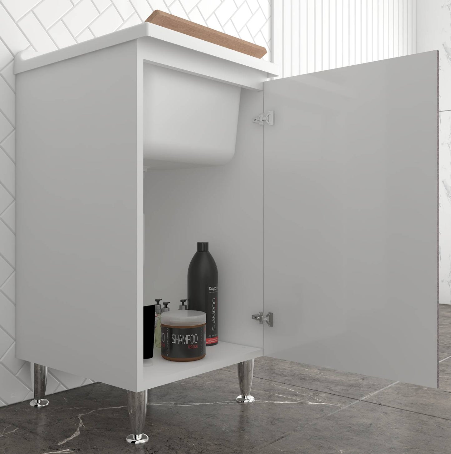 Negrari Comfort 3006DCGSX Lavatoio Bianco Corten Grigio 45x50 H85 cm Mobile Interno Lavanderia Nobilitato Idrofugo Vasca Polipropilene Asse Lavaggio Legno Fornito Montato Cerniere Anta Chiusura Rallentata Battente Maniglia Sinistra Sifone Piletta Piedini