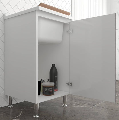 Negrari Comfort 3006DCGSX Lavatoio Bianco Corten Grigio 45x50 H85 cm Mobile Interno Lavanderia Nobilitato Idrofugo Vasca Polipropilene Asse Lavaggio Legno Fornito Montato Cerniere Anta Chiusura Rallentata Battente Maniglia Sinistra Sifone Piletta Piedini