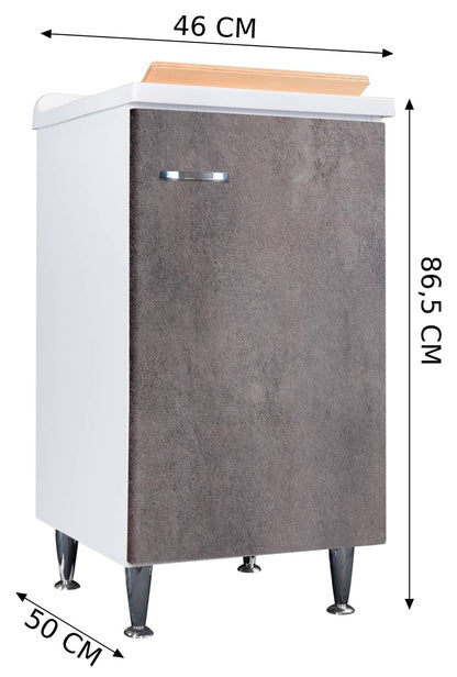 Negrari Comfort 3006DCGSX Lavatoio Bianco Corten Grigio 45x50 H85 cm Mobile Interno Lavanderia Nobilitato Idrofugo Vasca Polipropilene Asse Lavaggio Legno Fornito Montato Cerniere Anta Chiusura Rallentata Battente Maniglia Sinistra Sifone Piletta Piedini