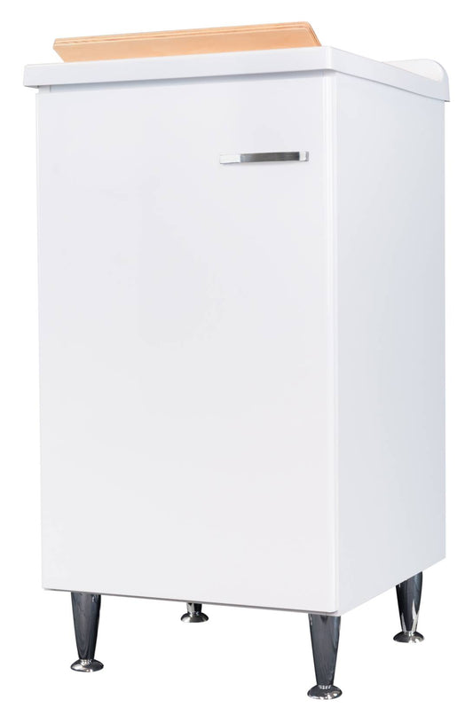 Negrari Comfort 3006DDX Lavatoio Bianco Lucido 45x50 H85 cm Mobile Interno Lavanderia Nobilitato Idrofugo Vasca Polipropilene Asse Lavaggio Legno Fornito Montato Cerniere Anta Chiusura Rallentata Battente Maniglia Destra Sifone Piletta Piedini Regolabili