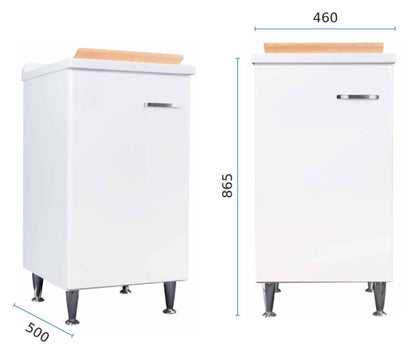Negrari Comfort 3006DDX Lavatoio Bianco Lucido 45x50 H85 cm Mobile Interno Lavanderia Nobilitato Idrofugo Vasca Polipropilene Asse Lavaggio Legno Fornito Montato Cerniere Anta Chiusura Rallentata Battente Maniglia Destra Sifone Piletta Piedini Regolabili