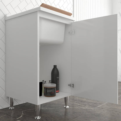 Negrari Comfort 3006DSX Lavatoio Bianco Lucido 45x50 H85cm Mobile Interno Lavanderia Nobilitato Idrofugo Vasca Polipropilene Asse Lavaggio Legno Fornito Montato Cerniere Anta Chiusura Rallentata Battente Maniglia Sinistra Sifone Piletta Piedini Regolabili