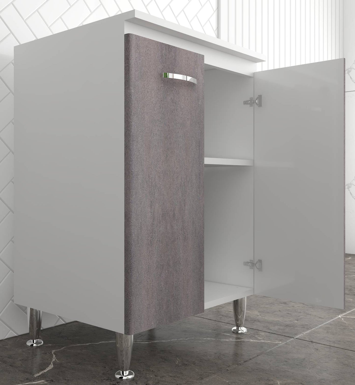 Negrari Comfort FB3002DCG Base 2 Ante Bianco e Corten Grigio 60x50 H85 cm Per Interno Lavanderia Bagno Mobile Terra Montato in Legno Nobilitato Idrofugo Con Piedini Apertura Sportelli Battente Angoli Squadrati Chiusura Rallentata Maniglie Cromate Ripiano