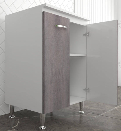 Negrari Comfort FB3002DCG Base 2 Ante Bianco e Corten Grigio 60x50 H85 cm Per Interno Lavanderia Bagno Mobile Terra Montato in Legno Nobilitato Idrofugo Con Piedini Apertura Sportelli Battente Angoli Squadrati Chiusura Rallentata Maniglie Cromate Ripiano