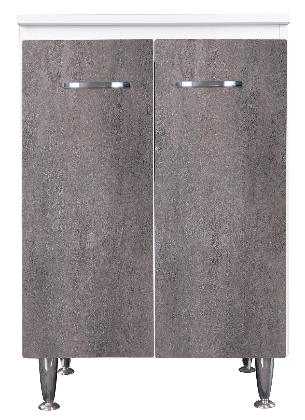 Negrari Comfort FB3002DCG Base 2 Ante Bianco e Corten Grigio 60x50 H85 cm Per Interno Lavanderia Bagno Mobile Terra Montato in Legno Nobilitato Idrofugo Con Piedini Apertura Sportelli Battente Angoli Squadrati Chiusura Rallentata Maniglie Cromate Ripiano