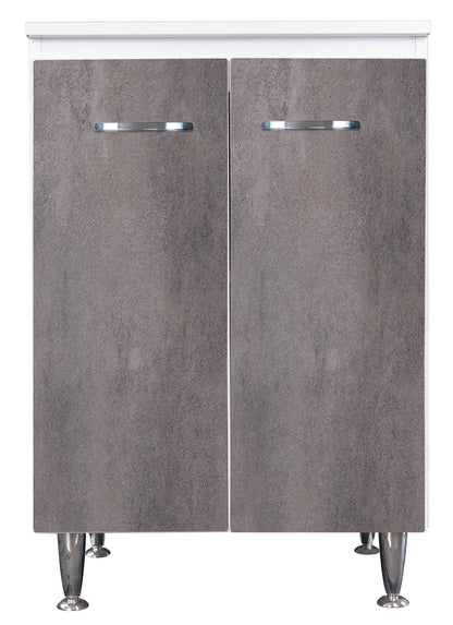 Negrari Comfort FB3002DCG Base 2 Ante Bianco e Corten Grigio 60x50 H85 cm Per Interno Lavanderia Bagno Mobile Terra Montato in Legno Nobilitato Idrofugo Con Piedini Apertura Sportelli Battente Angoli Squadrati Chiusura Rallentata Maniglie Cromate Ripiano