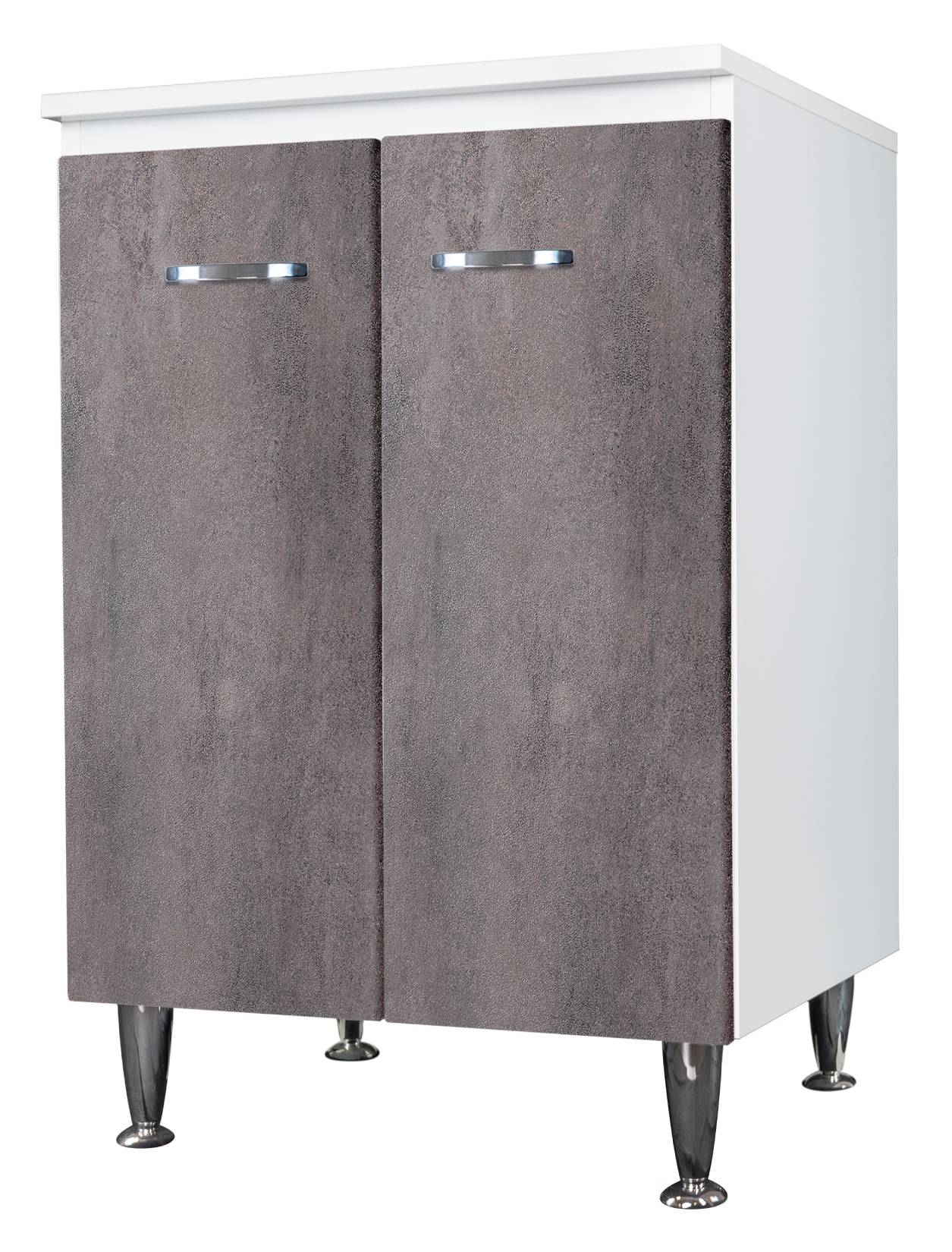Negrari Comfort FB3002DCG Base 2 Ante Bianco e Corten Grigio 60x50 H85 cm Per Interno Lavanderia Bagno Mobile Terra Montato in Legno Nobilitato Idrofugo Con Piedini Apertura Sportelli Battente Angoli Squadrati Chiusura Rallentata Maniglie Cromate Ripiano