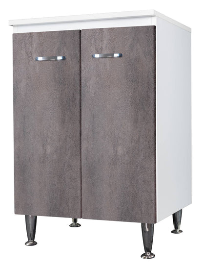 Negrari Comfort FB3002DCG Base 2 Ante Bianco e Corten Grigio 60x50 H85 cm Per Interno Lavanderia Bagno Mobile Terra Montato in Legno Nobilitato Idrofugo Con Piedini Apertura Sportelli Battente Angoli Squadrati Chiusura Rallentata Maniglie Cromate Ripiano