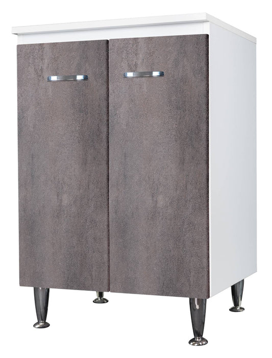 Negrari Comfort FB3002DCG Base 2 Ante Bianco e Corten Grigio 60x50 H85 cm Per Interno Lavanderia Bagno Mobile Terra Montato in Legno Nobilitato Idrofugo Con Piedini Apertura Sportelli Battente Angoli Squadrati Chiusura Rallentata Maniglie Cromate Ripiano