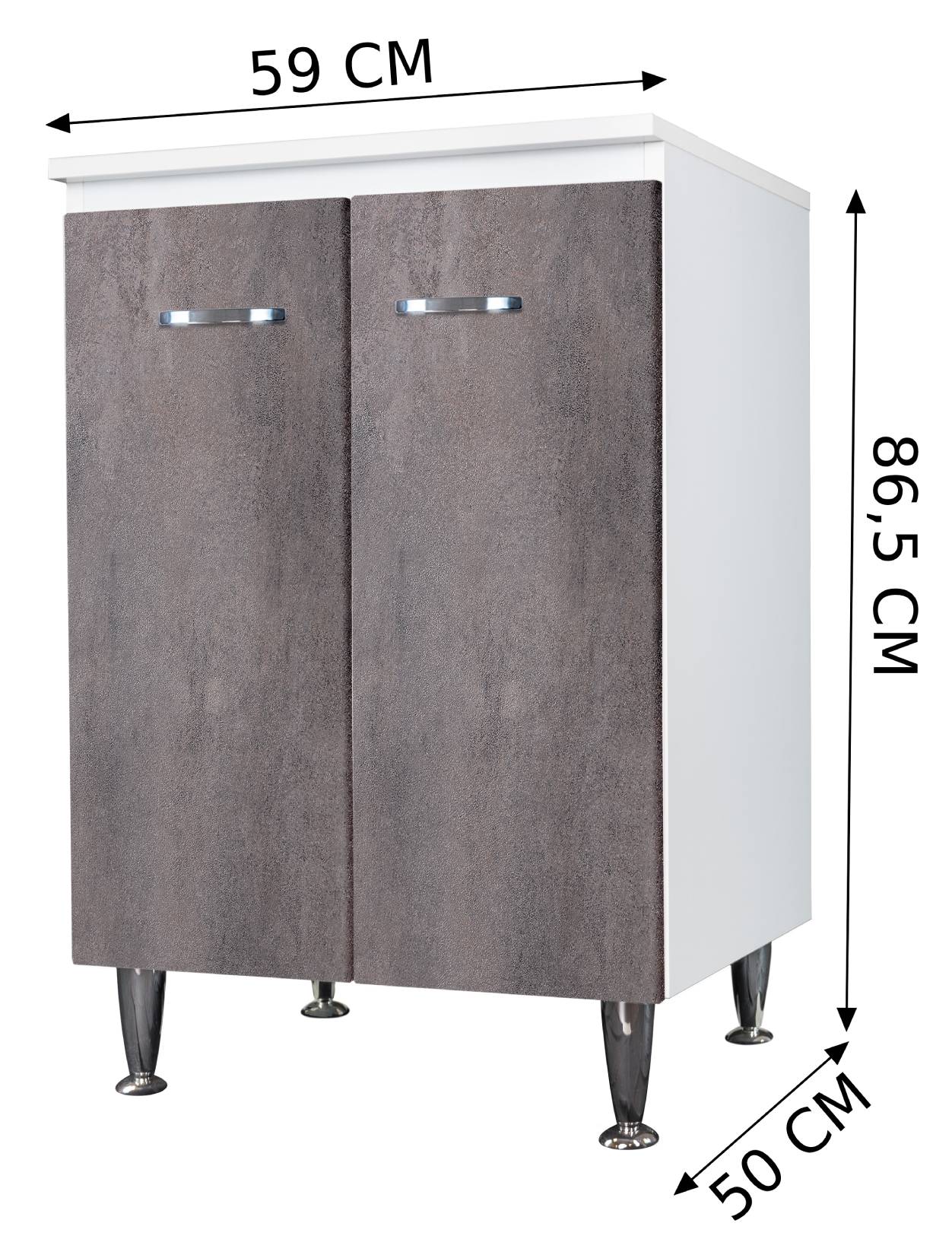Negrari Comfort FB3002DCG Base 2 Ante Bianco e Corten Grigio 60x50 H85 cm Per Interno Lavanderia Bagno Mobile Terra Montato in Legno Nobilitato Idrofugo Con Piedini Apertura Sportelli Battente Angoli Squadrati Chiusura Rallentata Maniglie Cromate Ripiano