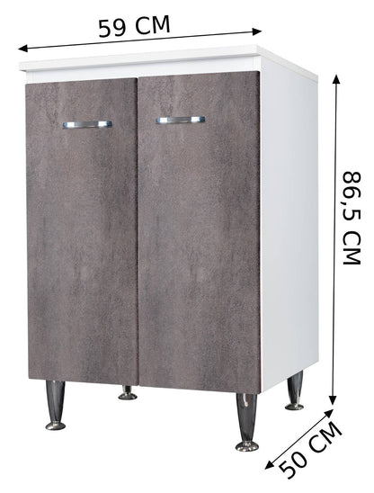 Negrari Comfort FB3002DCG Base 2 Ante Bianco e Corten Grigio 60x50 H85 cm Per Interno Lavanderia Bagno Mobile Terra Montato in Legno Nobilitato Idrofugo Con Piedini Apertura Sportelli Battente Angoli Squadrati Chiusura Rallentata Maniglie Cromate Ripiano