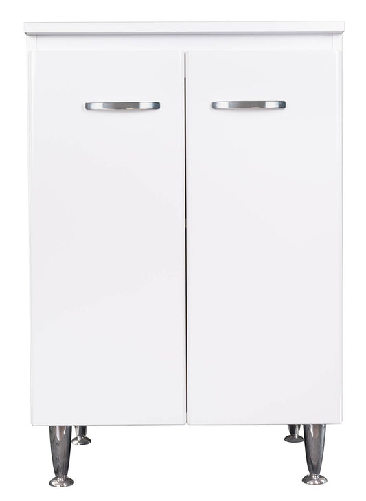 Negrari Comfort FB3002D Base 2 Ante Colore Bianco Lucido 60x50 H85 cm Per Interno Lavanderia Bagno Mobile a Terra Montato Legno Nobilitato Idrofugo Con Piedini Apertura Sportelli Battente Angoli Squadrati Chiusura Rallentata Maniglie Stondate Ripiano