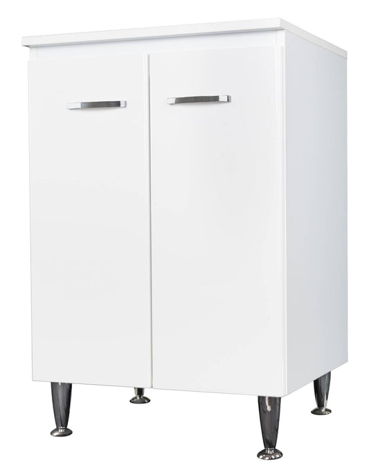 Negrari Comfort FB3002D Base 2 Ante Colore Bianco Lucido 60x50 H85 cm Per Interno Lavanderia Bagno Mobile a Terra Montato Legno Nobilitato Idrofugo Con Piedini Apertura Sportelli Battente Angoli Squadrati Chiusura Rallentata Maniglie Stondate Ripiano