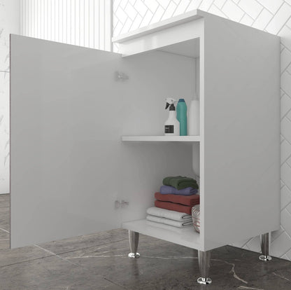 Negrari Comfort FB3006DCGDX Base 1 Anta Bianco Corten Grigio 45x50 H85 cm Per Interno Lavanderia Bagno Mobile Terra Montato in Legno Nobilitato Idrofugo Con Piedini Apertura Sportello Battente Angoli Squadrati Chiusura Rallentata Maniglia Destra Ripiano