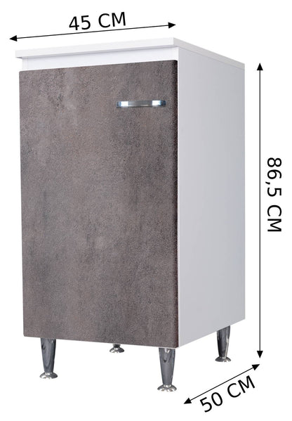 Negrari Comfort FB3006DCGDX Base 1 Anta Bianco Corten Grigio 45x50 H85 cm Per Interno Lavanderia Bagno Mobile Terra Montato in Legno Nobilitato Idrofugo Con Piedini Apertura Sportello Battente Angoli Squadrati Chiusura Rallentata Maniglia Destra Ripiano