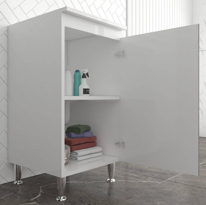 Negrari Comfort FB3006DCGSX Base 1 Anta Bianco Corten Grigio 45x50 H85 cm Per Interno Lavanderia Bagno Mobile Terra Montato in Legno Nobilitato Idrofugo Con Piedini Apertura Sportello Battente Angoli Squadrati Chiusura Rallentata Maniglia Sinistra Ripiano