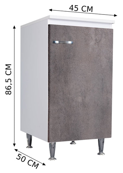 Negrari Comfort FB3006DCGSX Base 1 Anta Bianco Corten Grigio 45x50 H85 cm Per Interno Lavanderia Bagno Mobile Terra Montato in Legno Nobilitato Idrofugo Con Piedini Apertura Sportello Battente Angoli Squadrati Chiusura Rallentata Maniglia Sinistra Ripiano
