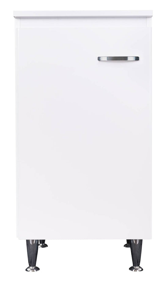 Negrari Comfort FB3006DDX Base 1 Anta Colore Bianco Lucido 45x50 H85 cm Per Interno Lavanderia Bagno Mobile a Terra Fornito Montato Legno Nobilitato Idrofugo Con Piedini Apertura Anta Battente Angoli Squadrati Chiusura Rallentata Maniglia Destra Ripiano