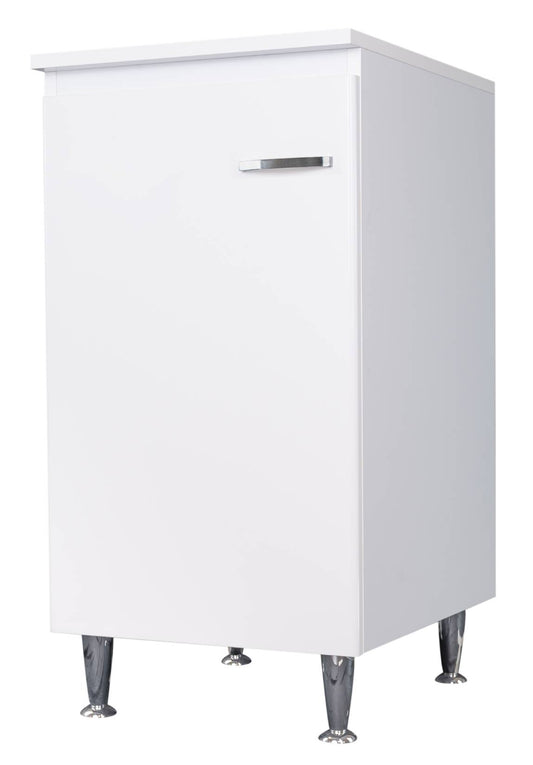 Negrari Comfort FB3006DDX Base 1 Anta Colore Bianco Lucido 45x50 H85 cm Per Interno Lavanderia Bagno Mobile a Terra Fornito Montato Legno Nobilitato Idrofugo Con Piedini Apertura Anta Battente Angoli Squadrati Chiusura Rallentata Maniglia Destra Ripiano