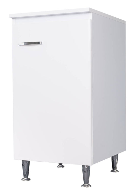Negrari Comfort FB3006DSX Base 1 Anta Colore Bianco Lucido 45x50 H85 cm Per Interno Lavanderia Bagno Mobile a Terra Montato in Legno Nobilitato Idrofugo Con Piedini Apertura Anta Battente Angoli Squadrati Chiusura Rallentata Maniglia Sinistra Ripiano
